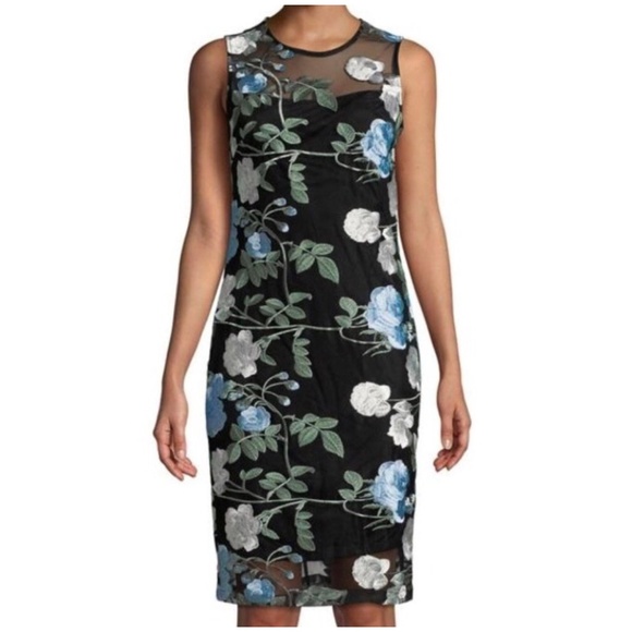 calvin klein floral embroidered sheath dress